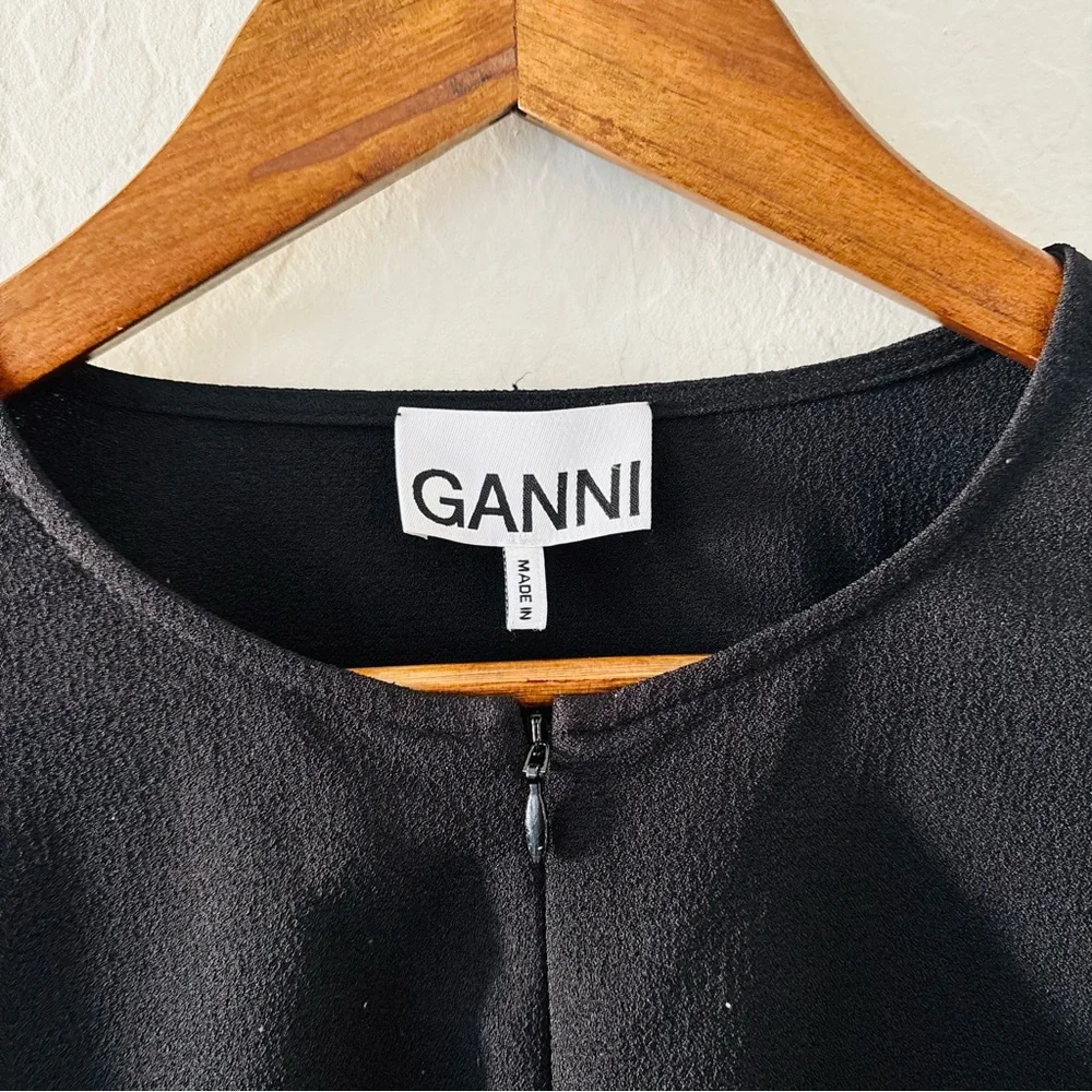 GANNI Black Puff Sleeve Mini Dress Size 42 EU Balloon Sleeve Shift Dress - Picture 3 of 7